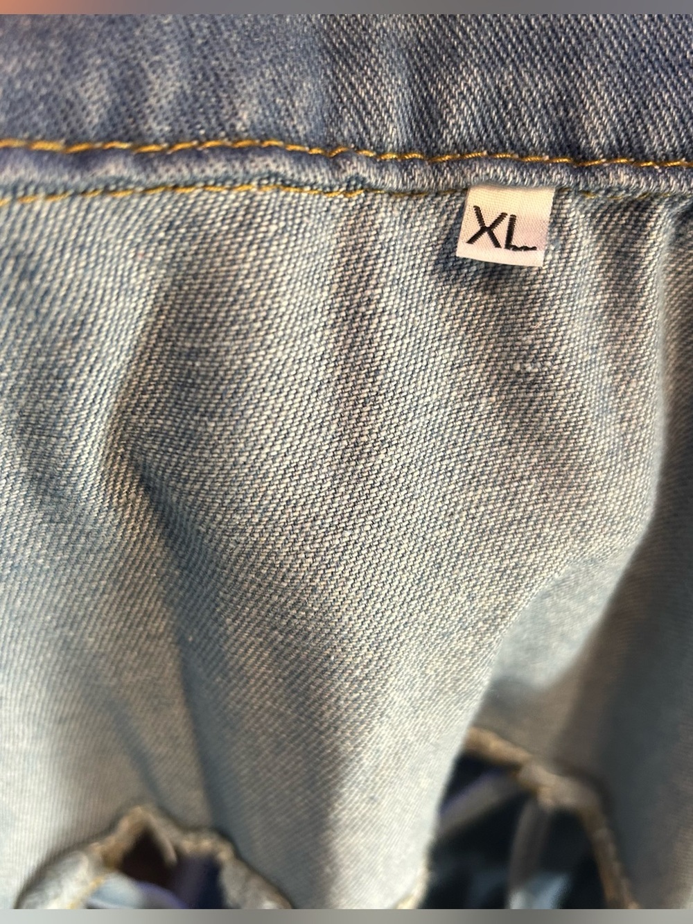 Fringed Open-Knotted Knit Denim Jacket - Light/Med Blue Wash! Size: XL - Picture 2 of 5